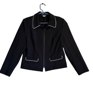 Counterparts Petites Black Blazer Jacket White Trim Full Zip Work‎ Size 4P